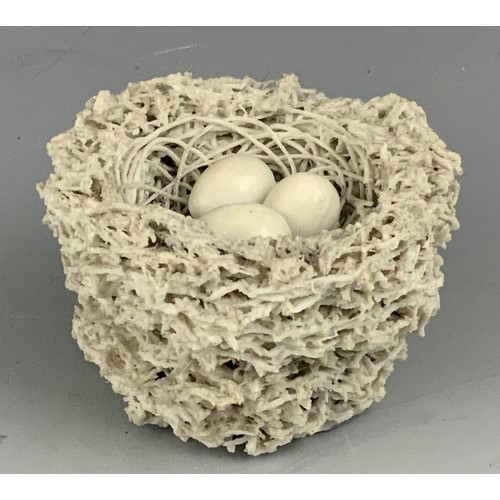 58 - POSSIBLY BRISTOL AND MODELLED BY EDWARD RABY FOR POUNTNEY & CO. BIRD’S NEST WITH 3 EGGS, APPROX. 8 c... 