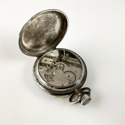 517 - CONTINENTAL 'PATENTED CALENDAR' COMPLICATION POCKET WATCH WITH ENAMELLED DIAL AND TRAIN AND BRIDGE S... 