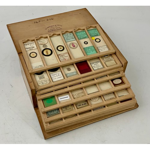 268 - QTY. GLASS MICROSCOPE SLIDES IN A W.WATSON & SONS, BIRMINGHAM FITTED BOX