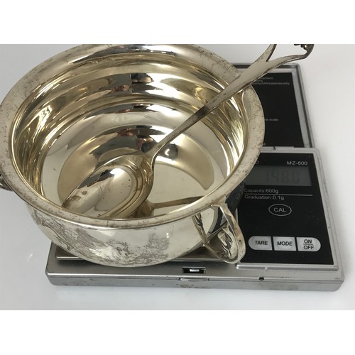 385 - BOXED SILVER CHRISTENING BOWL AND SPOON 148g