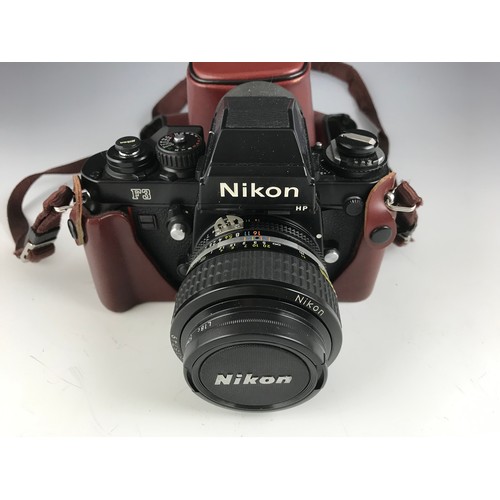 260 - NIKON F3 HP CAMERA WITH NIKON 50mm f=1:1/1.2 LENS WITH BROWN NIKON LEATHER CASE AND SHOuLDER STAP, U... 