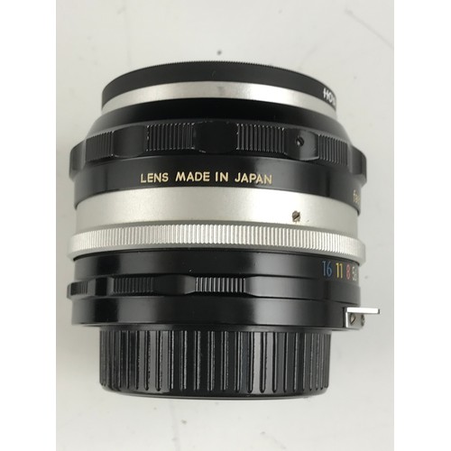 247 - NIKKOR LENS.  F=50mm.  1:1.4.  52mm HOYA UV FILTER, SEPARATE HOOD.  LEATHER NIKKOR CASE.  BACK CAP A... 