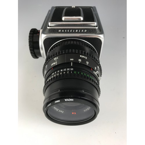 258 - HASSELBLAD CAMERA 500C/M.  WAIST LEVEL FINDER.  A12 BACK.  FITTED WITH f=120mm 1:5.6 ZIESS T* LENS. ... 