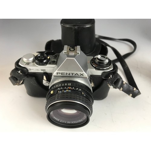 263 - CAMERA AND MISC. LENSES, PENTAX ME SUPER WITH PENTAX f=50 mm 1:7 LENS, PENTAX f=200 1:4 TELEPHOTO LE... 