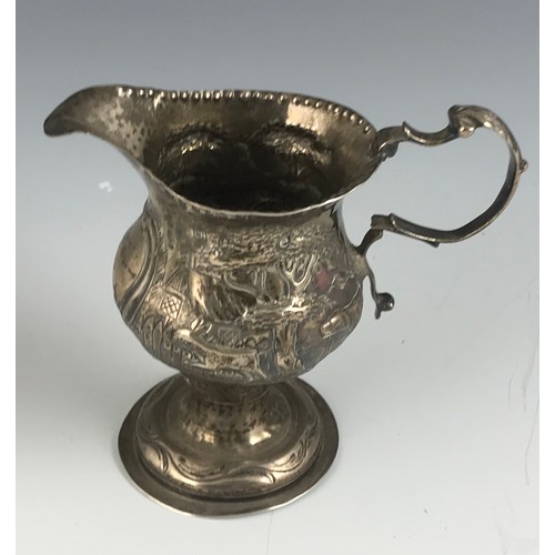 402 - HALLMARKED SILVER EMBOSSED JUG LONDON 1820 APPROX  80G