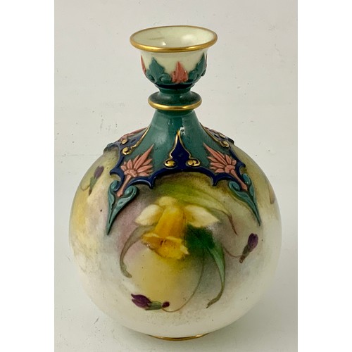 49 - HADLEY’S GLOBE SHAPED VASE WITH HAND PAINTED FLOWER DECORATION, PAINTED F126 101.49 MARK TO BASE, AP... 