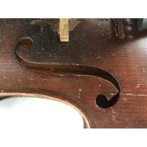 308 - CASED VIOLIN WITH BOW INTERNAL PAPER LABEL ANTONIUS STRADIVARIUS CREMONENSIS