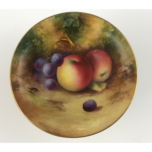 44 - ROYAL WORCESTER PEDESTAL BOWL DECORATED WITH HAND PAINTED FRUIT SIGNED MOSELEY 14cm DIAMETER