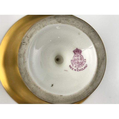 44 - ROYAL WORCESTER PEDESTAL BOWL DECORATED WITH HAND PAINTED FRUIT SIGNED MOSELEY 14cm DIAMETER