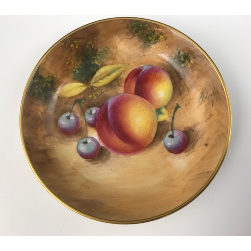 39 - 2 ROYAL WORCESTER DISH DECORATED WITH HAND PAINTED FRUIT  & SIGNED 11 & 7cm in DIA