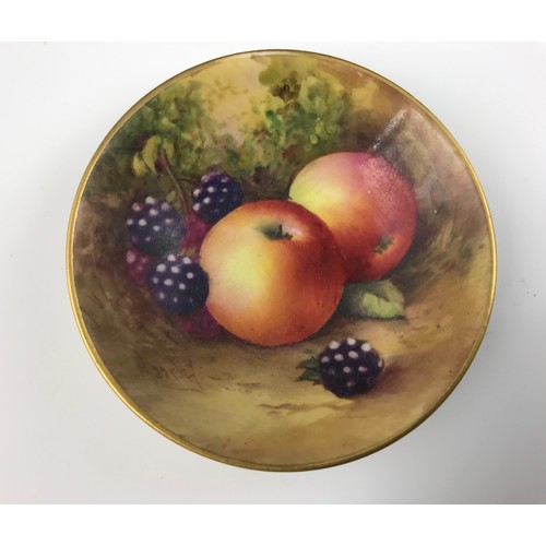 39 - 2 ROYAL WORCESTER DISH DECORATED WITH HAND PAINTED FRUIT  & SIGNED 11 & 7cm in DIA