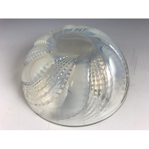 108 - 1930S R LALIQUE OPALESCENT GLASS BOWL WITH RELIEF MOULDED DECORATION – SLIGHT CHIP