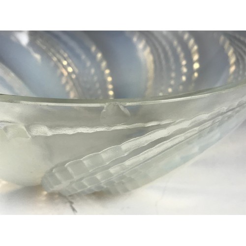 108 - 1930S R LALIQUE OPALESCENT GLASS BOWL WITH RELIEF MOULDED DECORATION – SLIGHT CHIP