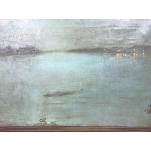 5 - OIL ON CANVAS DEPICTING A SEASCAPE INSCRIBED TO THE STRETCHER WHISTLER ‘NOCTURNE’ 72cm x48cm