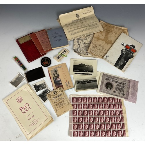 226 - MISC. MILITARY WWII RELATED EPHEMERA INC. EGYPT CAMPAIGN, GERMAN ITEMS INCLUDING STAMPS DEPICTING AD... 