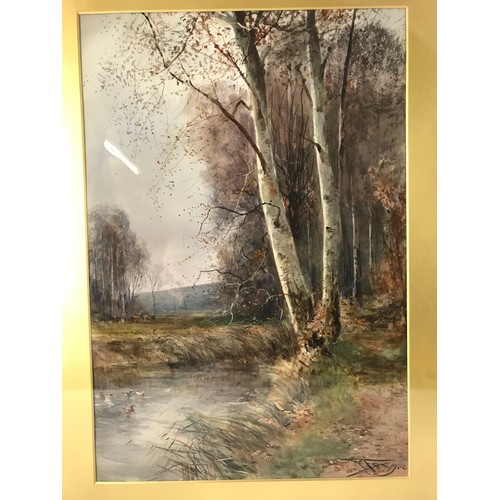 25 - HENRY CHARLES FOX  RBA  (1855 TO 1929) A COUNTRY SCENE  54CM X 37 IN GILT FRME WATERCOLOUR DATED 190... 