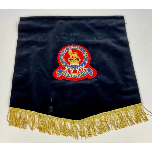 221 - 2 EMBROIDERED MILITARY BANNERS, ONE WITH CREST, THE OTHER WITH PRINCE ALBERT’S OWN HUSSARS BATTLE HO... 