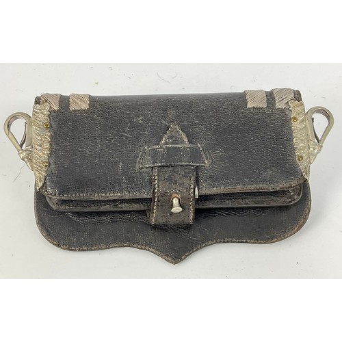 192 - MILITARY LEATHER BELT POUCH WITH SILVER BRAID DECORATION AND ROYAL CIPHER