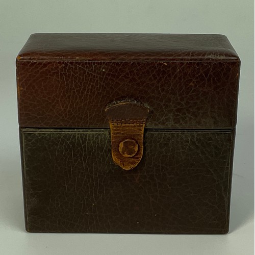 292 - ASPREY & CO. LEATHER CASE WITH 3 MATCHED BOTTLES EACH WITH A HALLMARKED SILVER TOP