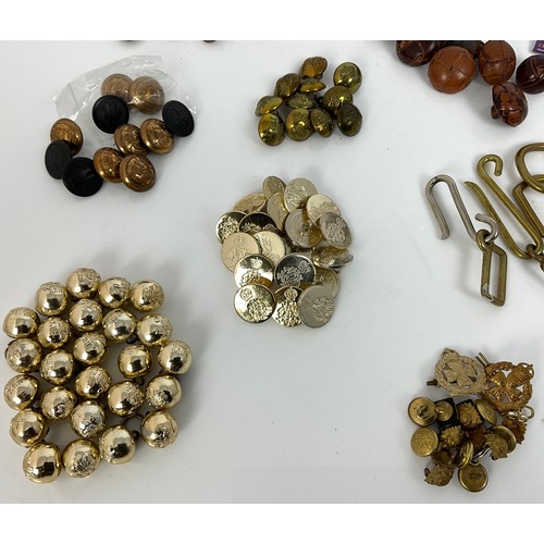 228 - LARGE QTY. MILITARY BUTTONS, BUCKLES ETC.