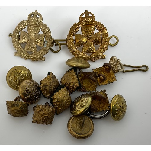 228 - LARGE QTY. MILITARY BUTTONS, BUCKLES ETC.