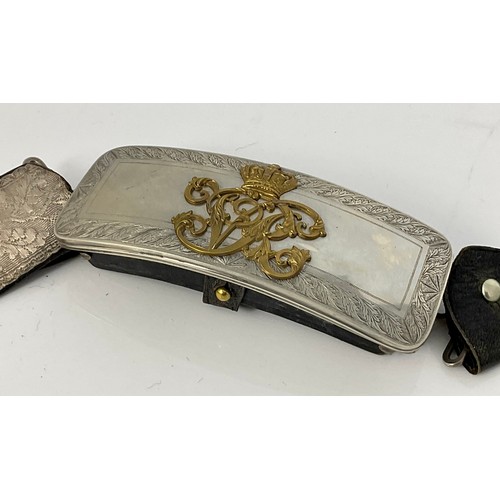 195 - MILITARY BELT SILVER EMBROIDERED DECORATION WITH FLAP POUCH, POSSIBLY SILVER, BEARING VICTORIAN CIPH... 