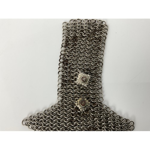 181 - MILITARY CHAIN MAIL SHOULDER COVERS, BUCKLES, ARP WHISTLE AND ONE OTHER