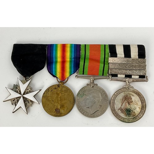 233 - MEDAL BAR AND MEDALS TO INC. WWI VICTORY MEDAL, UN-NAMED, WWII DEFENCE MEDAL, ORDER OF ST.JOHN AND S... 