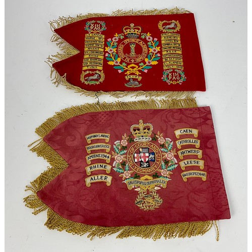 219 - 2 EMBROIDERED MILITARY PENNANTS WITH BATTLE HONOURS, PRINCE ALBERT’S OWN XI HUSSARS AND INNS OF COUR... 