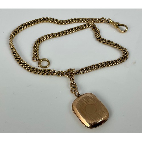 608 - 9CT FOB CHAIN WITH GOLD FRONT AND BACK LOCKET, APPROX. 36.3g GROSS