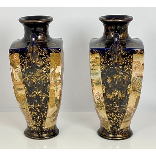 97 - A PAIR OF SQUARE TOPPER, TAPERED ORIENTAL STYLE VASES, WITH GEISHA DECOTATION