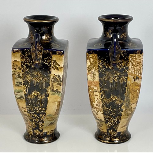 97 - A PAIR OF SQUARE TOPPER, TAPERED ORIENTAL STYLE VASES, WITH GEISHA DECOTATION