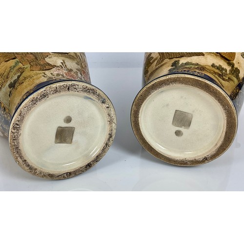 97 - A PAIR OF SQUARE TOPPER, TAPERED ORIENTAL STYLE VASES, WITH GEISHA DECOTATION