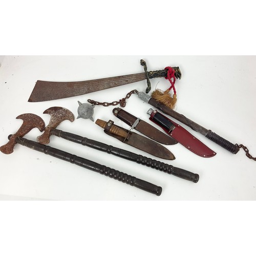 142 - MISC. REPRODUCTION WEAPONS AND 3 SHATH KNIVES