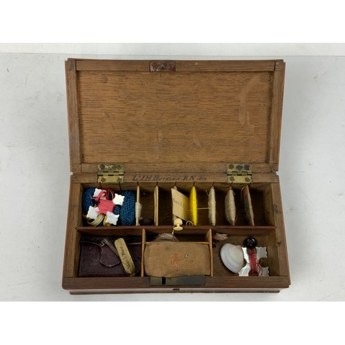 196 - VICTORIAN SEWING BOX, WITH NAME LT. J H BOTELER RN 1819. WITH EPHEMERA ADVISING SERVED IN ROYAL NAVY... 