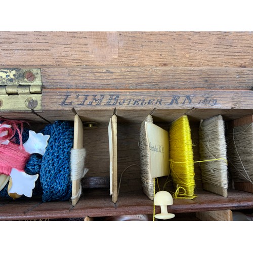 196 - VICTORIAN SEWING BOX, WITH NAME LT. J H BOTELER RN 1819. WITH EPHEMERA ADVISING SERVED IN ROYAL NAVY... 