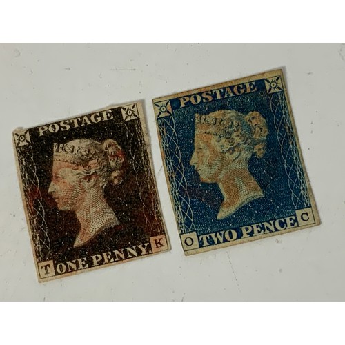 417 - STAMP INTEREST, A STOCK CARD WITH 4 MARGIN 1d BLACK, (PENNY BLACK) AND A 1840 2d 3 GOOD MARGINS , 4t... 