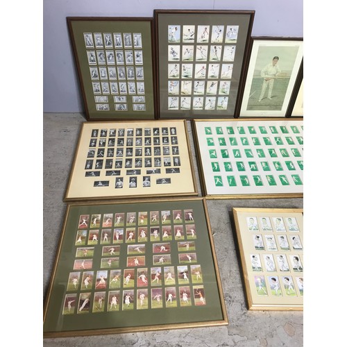 276 - LARGE COLLECTION OF FRAMED CIGARETTE CARDS IN DOUBLE SIZED GLAZED FRAMES, MOSTLY TENNIS RELATED TOGE... 