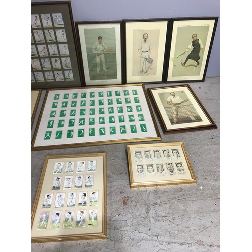 276 - LARGE COLLECTION OF FRAMED CIGARETTE CARDS IN DOUBLE SIZED GLAZED FRAMES, MOSTLY TENNIS RELATED TOGE... 