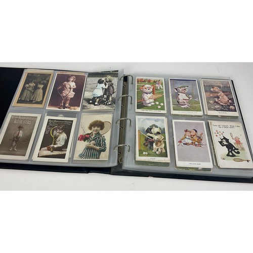 310 - LARGE QUANTITY OF TENNIS RELATED POSTCARDS INCLUDING LUCY MABEL ATWELL, ETC, ETC, (TWO ALBUMS)