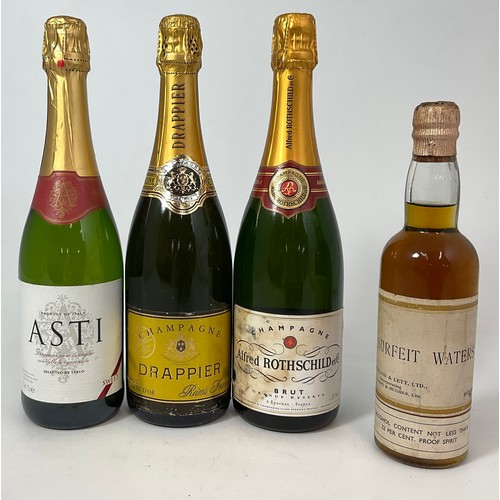 71 - MISC. ALCOHOL INC. ROTHSCHILD AND DRAPPIER CHAMPAGNE, ONE BOTTLE ASTI AND A SURFEIT WATERS