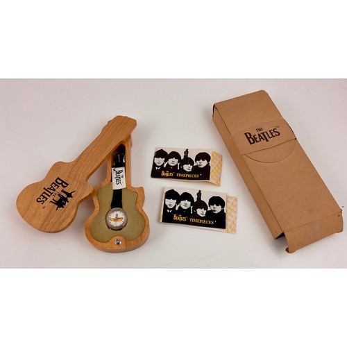 172 - THE BEATLES TIMEPIECES NOVELTY YELLOW SUBMARING WRIST WATCH IN GUITAR SHAPED WOODEN PRESENTATION BOX... 