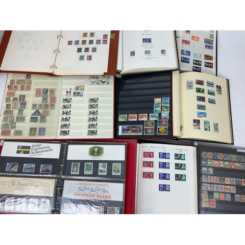 412 - STAMP INTEREST, 9 VARIOUS STOCK BOOKS & ALBUMS OF ASSORTED STAMPS, INC. COMMONWEALTH 1935 -76 HINGED... 