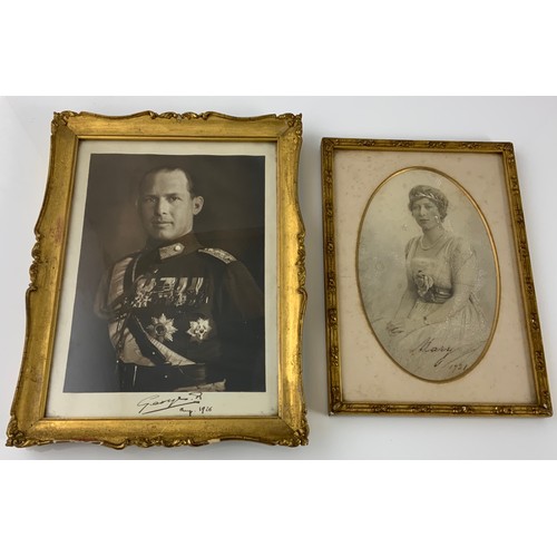 33 - PR. FRAMED PORTRAIT PHOTOGRAPHS, THREE QUARTER PORTRAIT PHOTOGRAPH, POSSIBLY KING GEORGE V DATED AUG... 