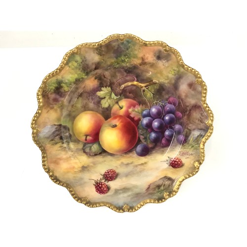 41 - ROYAL WORCESTER CABINET PLATE PAINTED STILL LIFE FRUIT, T LOCKYER – HAIRLINE CRACK