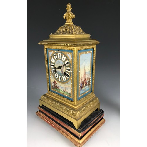 269 - VERY IMPRESSIVE FRENCH CLOCK GARNITURE, LATE 19TH CENTURY SILVERED GILT METAL AND PORCELAIN, THE CLO... 