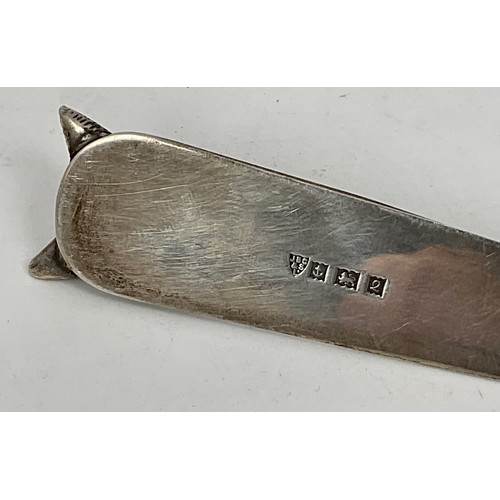 409 - GOOD QUALITY SILVER PAPER KNIFE WITH CAST FOX HEAD, APPROX. 47.6g