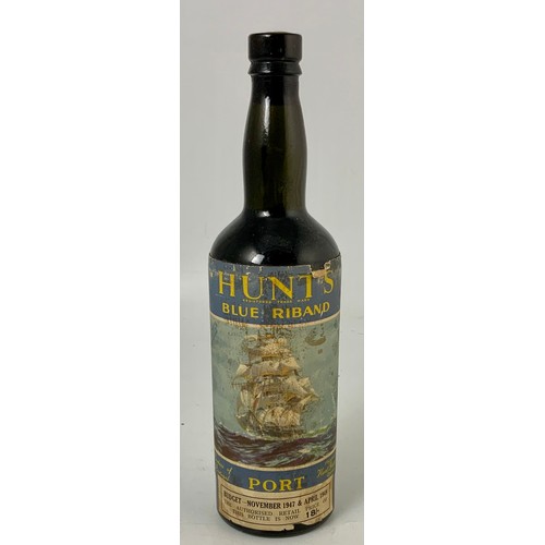 57 - VINTAGE PORT, A VERY RARE BOTTLE OF HUNT’S BLUE RIBAND WITH BUDGET NOVEMBER 1947& APRIL 1948 LABEL S... 