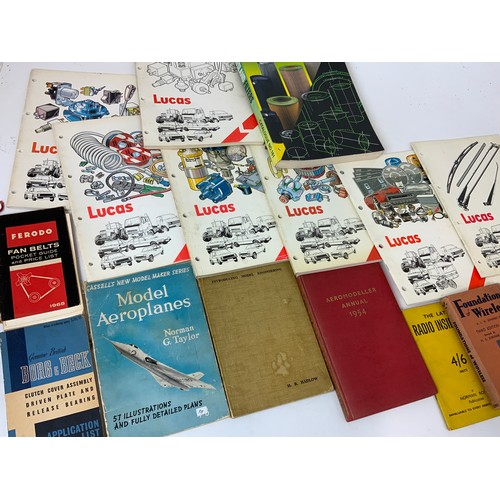 11 - 7 LUCAS PARTS CATALOGUES, CROSSLANDS FILTERS, FERODO, BORG & BECK, WIRELESS BOOKS & MODEL AIRCRAFT B... 