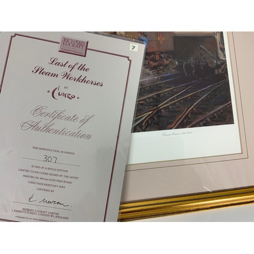 295 - FRAMED RAILWAY PRINT, TERENCE CUNEO, LAST OF THE STEAM WORKHORSES, 307/850 UNSIGNED, 92156 9F